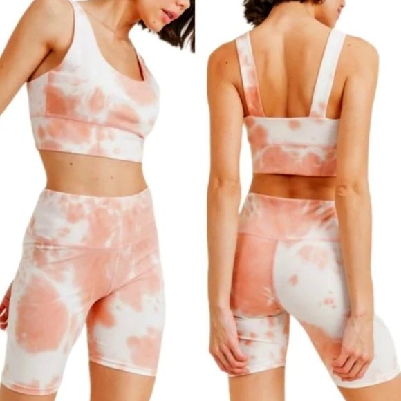Pants - Tie Dye Peach Cloud Print Top & Biker shorts set